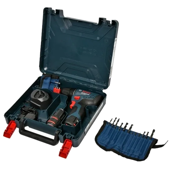 Bosch GSR 120-LI (06019G8002) Акумуляторний шурупокрут + 2 акб 2.0 Ah + ЗУ + набір біт 11 шт. + набір свердл 12 шт.