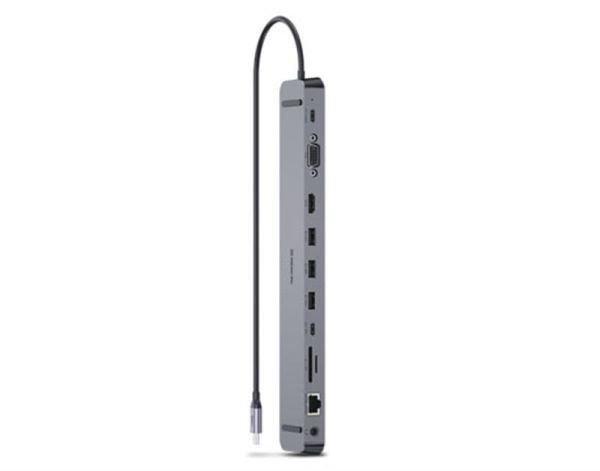 USB-хаб REAL-EL CQ-1000 USB3.0х3/USB-C/HDMI/VGA/RJ45/SD/TF/3.5 mm audio, 0.4m, Space Grey
