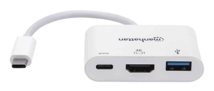Док-станція Intracom Manhattan USB Type-C-HDMI/USB 3.0/PD 60W 4-in-1, White (152945)