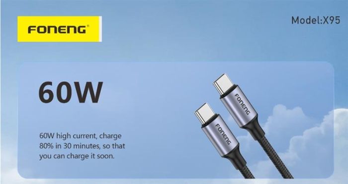 Кабель Foneng X95 Metal Head Braided Cable USB-C - USB-C (M/M) 60W 1.2 м Black (X95-CA-TCTC)