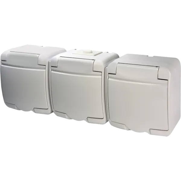 Hermetics ETI 4668023 Розетка 3-на з з/к Schuko RHE-3s (біла/біла кришка, IP54)