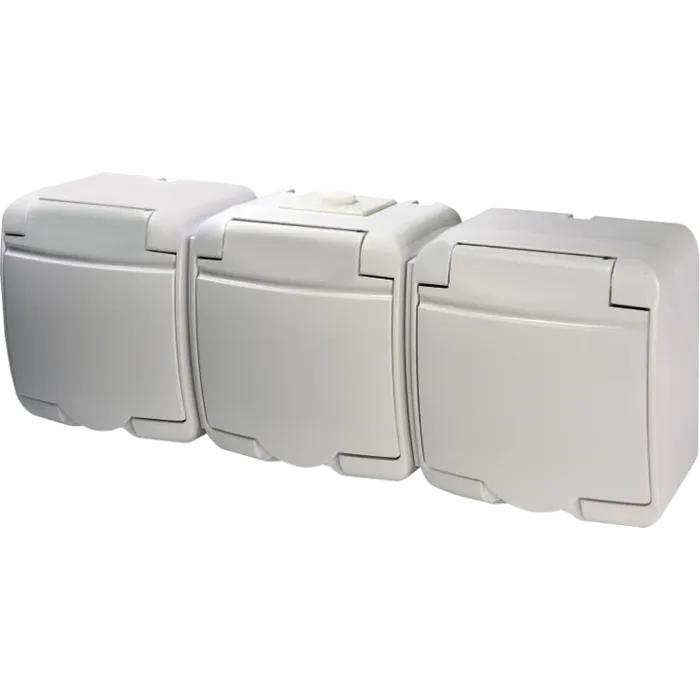 Hermetics ETI 4668023 Розетка 3-на з з/к Schuko RHE-3s (біла/біла кришка, IP54)