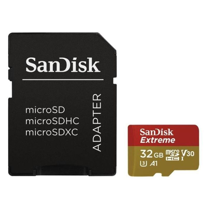 Карта пам`ятi MicroSDHC 32GB UHS-I/U3 Class 10 SanDisk Extreme A1 R100/W60MB/s + SD-adapter (SDSQXAF-032G-GN6MA)