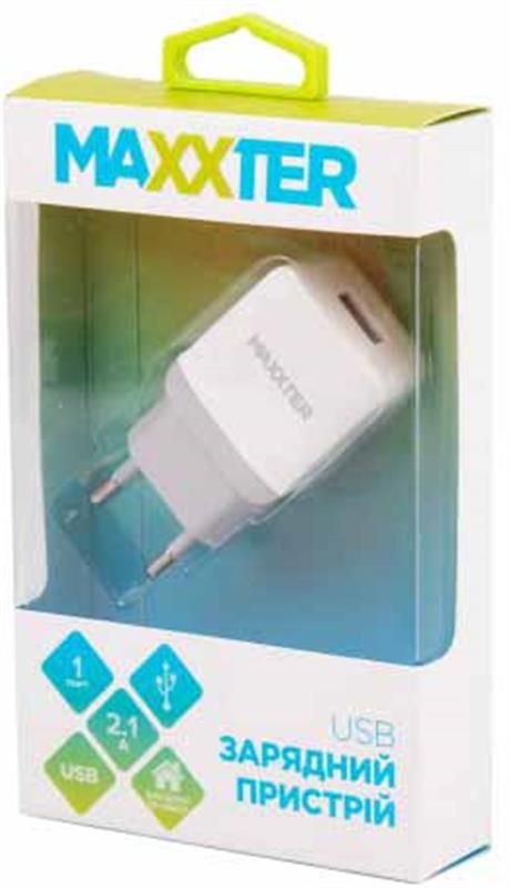 Мережевий зарядний пристрій Maxxter (1USBx2.1A) White (UC-24A)