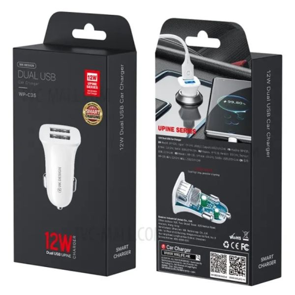 Автомобільний зарядний пристрій WK WP-C35 (2USB) White (6941027616468)