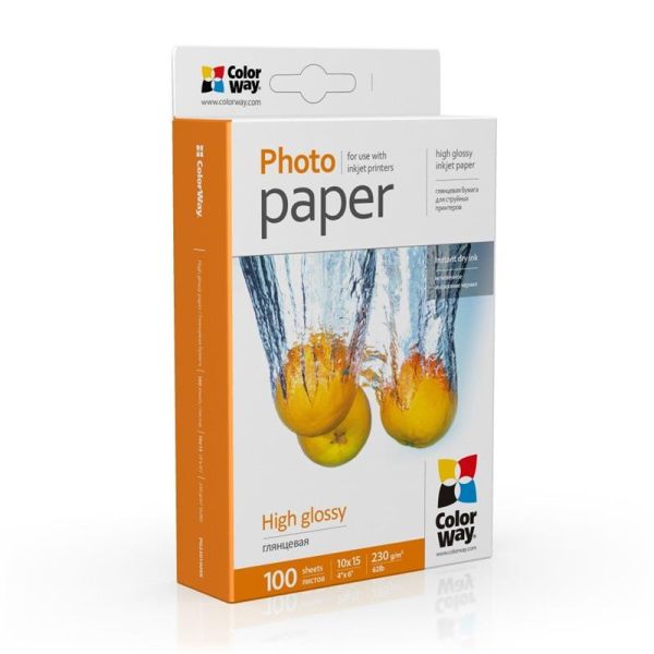 Фотопапір ColorWay глянцевий 230г/м2 10х15см 100 арк. (PG2301004R)
