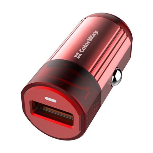 Автомобільний зарядний пристрій ColorWay (1USBх3А) QC3.0 Red (CW-CHA012Q-RD)
