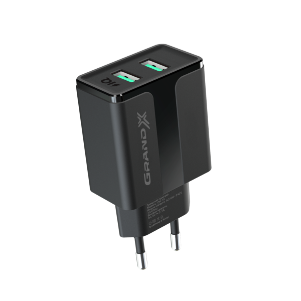 Мережевий зарядний пристрій Grand-X CH-15B (2xUSB 2.1A) Black