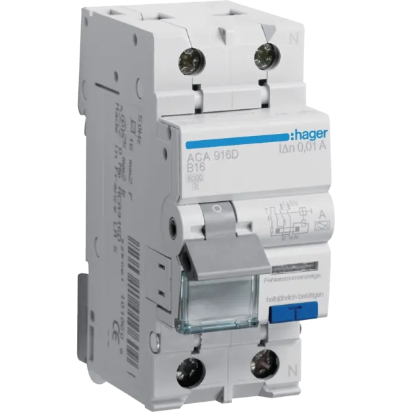 Hager ACA916D Дифавтомат 1P+N 6kA B-16A 10mA A