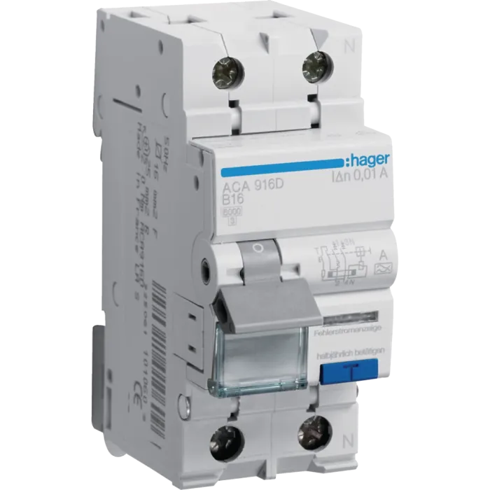 Hager ACA916D Дифавтомат 1P+N 6kA B-16A 10mA A