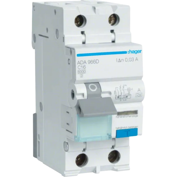 Hager ADA966D Дифавтомат 1P+N, 6kA, C-16A, 30mA, A