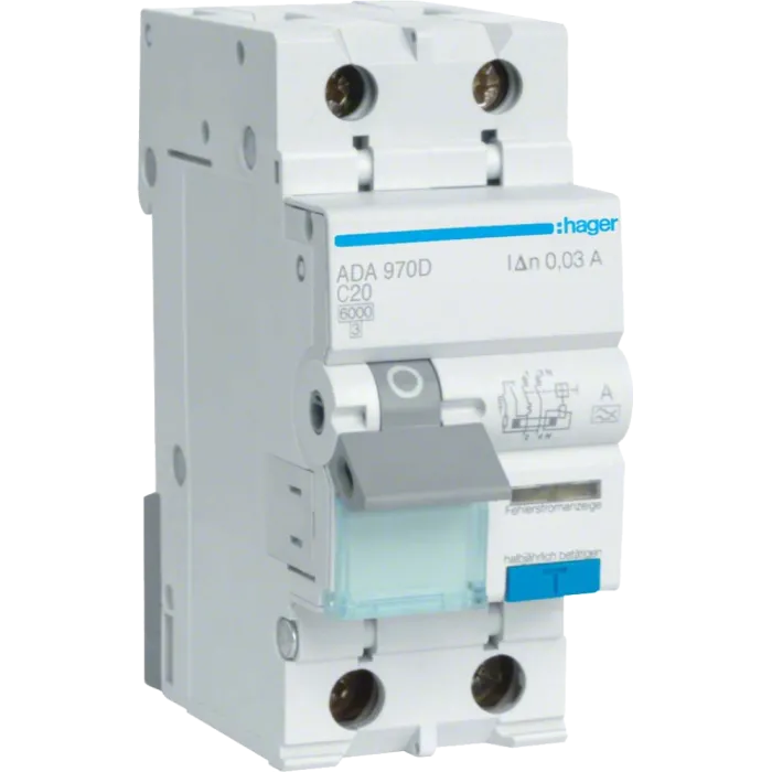 Hager ADA970D Дифавтомат 1P+N, 6kA, C-20A, 30mA, A