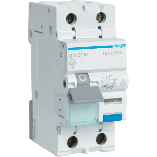 Hager ADA975D Дифавтомат 1P+N, 6kA, C-25A, 30mA, A