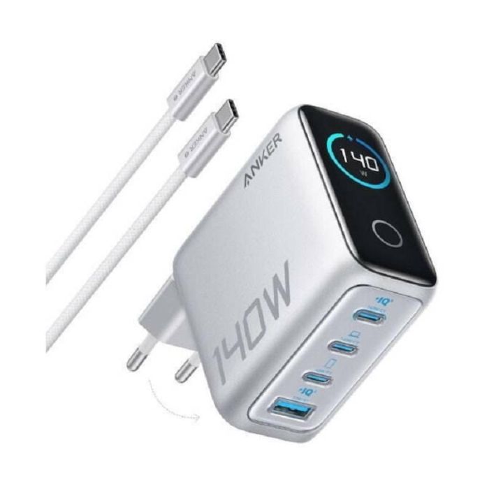 Мережевий зарядний пристрій Anker Laptop GaN Charger Silver, 140W 3xUSB-C 1xUSB-A Display (B2697G41) + кабель USB Type-C