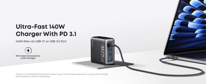 Мережевий зарядний пристрій Anker Laptop GaN Charger Black, 140W 3xUSB-C 1xUSB-A Display (B2697GZ1) + кабель USB Type-C