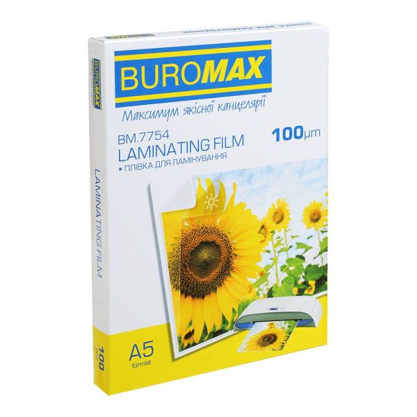 Плівка для ламінування Buromax (BM.7754) глянцева, А5, 100мк, 100 шт
