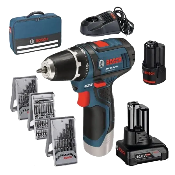 Bosch Professional GSR 12V-15 Акумуляторний дриль-шурупокрут + набір біт + свердла (39 шт.)