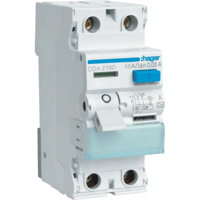 Hager CDA216D Диференціальне реле 2P, 6kA, 16A, 30mA, A,