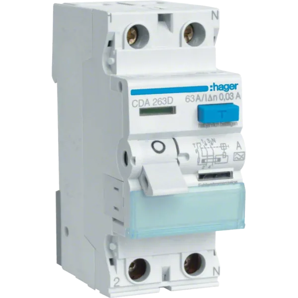 Hager CDA263D Диференціальне реле 2P, 6kA, 63A, 30mA, A