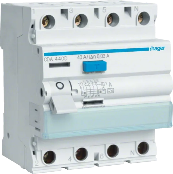 Hager CDA440D Диференціальне реле 4P, 6kA, 40A, 30mA, A
