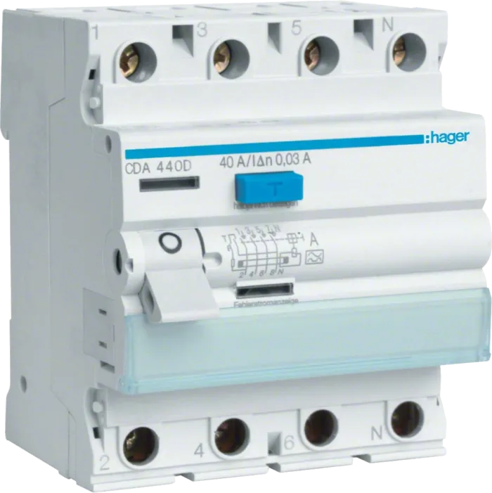 Hager CDA440D Диференціальне реле 4P, 6kA, 40A, 30mA, A
