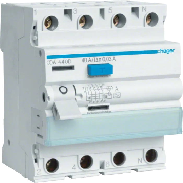 Hager CDA463D Диференційне реле 4P, 6kA, 63A, 30mA, AО: "A"