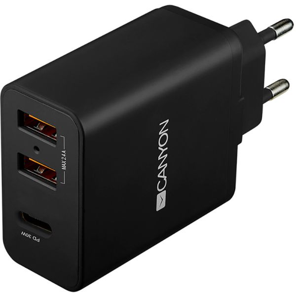Мережевий зарядний пристрій Canyon (2USB, 2.4A) Black (CNE-CHA08B)