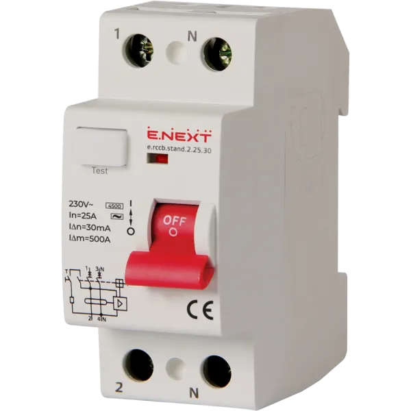 Enext e.rccb.stand.2.25.30 2р, 25А, 30mA Вимикач диференційного струму