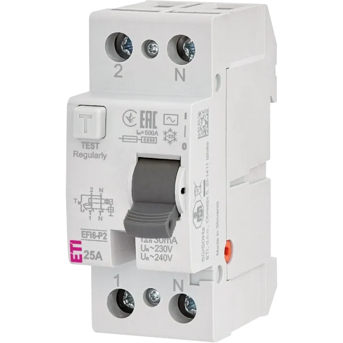 ЕТІ 2р EFI6-P2 25/0,03 тип AC (6kA) Реле диференційне (ПЗВ)