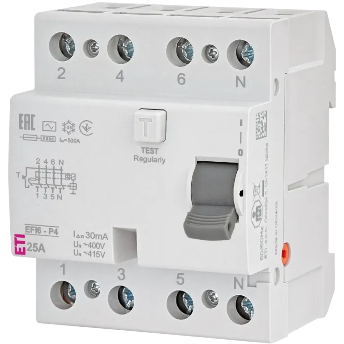 ЕТІ 4р EFI6-P4 25/0,03 тип AC (6kA) Реле диференційне (ПЗВ)