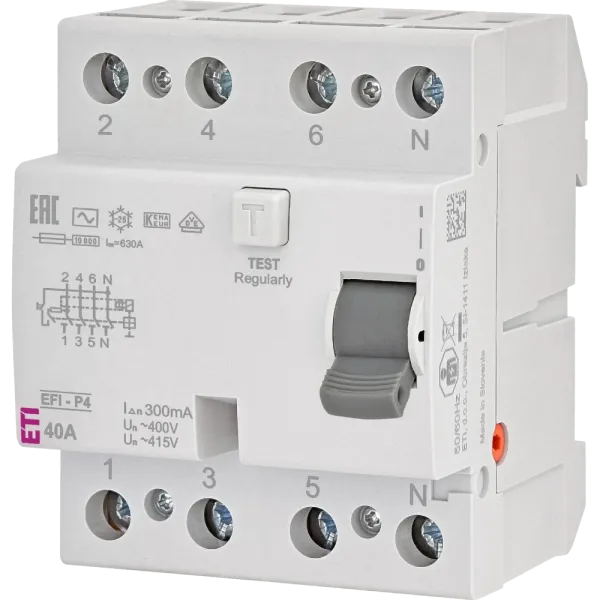 ЕТІ 4р EFI6-P4 40/0,03 тип AC (6kA) Реле диференційне (ПЗВ)