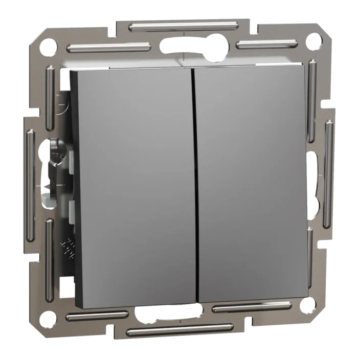 Schneider Electric EPH0300171 Asfora Вимикач 2-клавішний антрацит, пластик, без підсвічування та індикації, для врізного монтажу