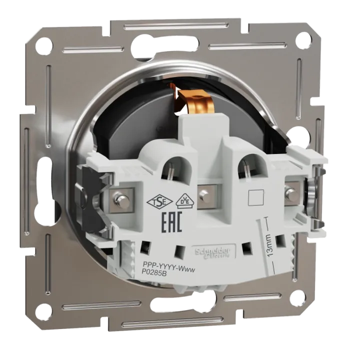 Schneider Electric EPH2900171 Asfora Розетка 220В антрацит, пластик, із заземленням, Schuko, без захисної кришки, без шторок, для врізного монтажу