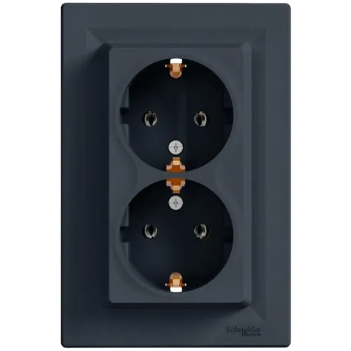 Schneider Electric EPH9900171 Asfora Розетка подвійна 220В антрацит, пластик, із заземленням, Schuko, без захисної кришки, без шторок, для врізного монтажу