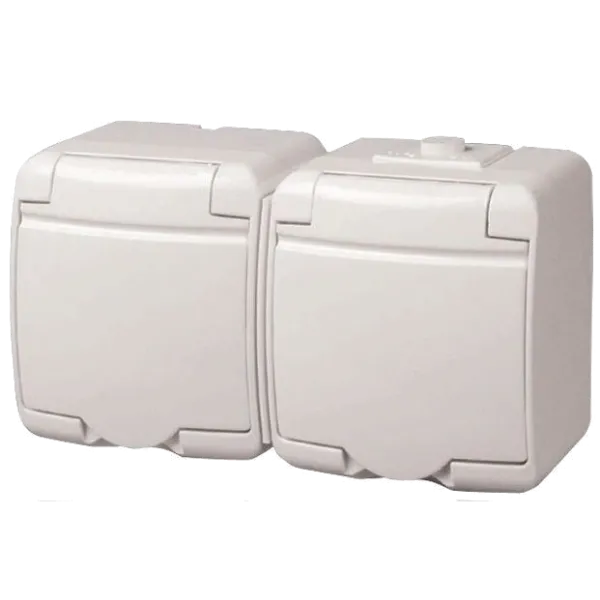 ETI Hermetics 4668019 Розетка 2-на з з/к Schuko RHE-2s(біла/біла кришка, IP54)