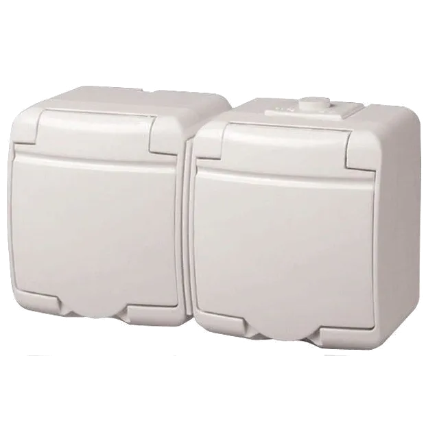 ETI Hermetics 4668019 Розетка 2-на з з/к Schuko RHE-2s(біла/біла кришка, IP54)