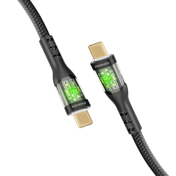 Кабель Promate TransLine-CC200 USB Type-C - USB Type-C (M/M), 3 A, 60 W, 2 м, Black