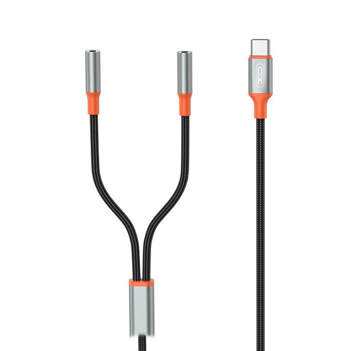 Кабель XO AUX 2х3.5 мм - USB Type-C (F/M), 1 м, Black (NB-R269B.black)