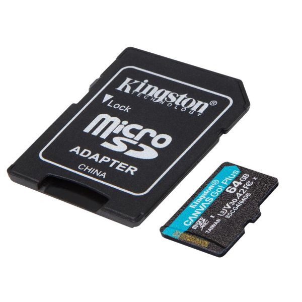 Карта пам`яті MicroSDXC  64GB UHS-I/U3 Class 10 Kingston Canvas Go! Plus R200/W200MB/s + SD-адаптер (SDCG4/64GB)