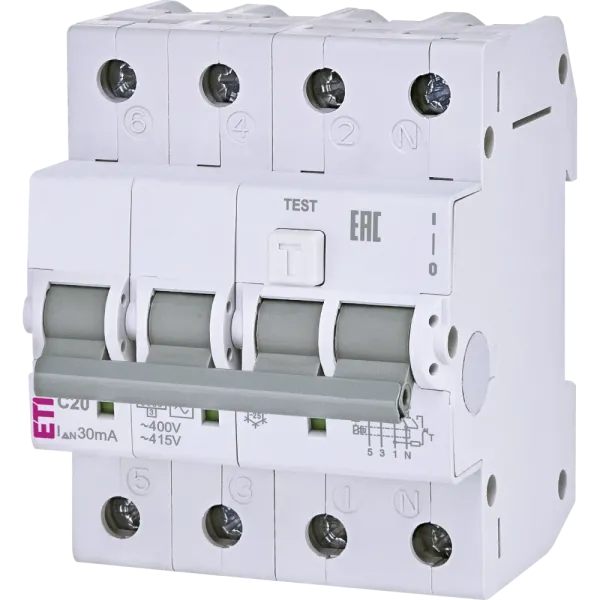 ЕТІ KZS-4M 3p+N 20/0.03 6kA Дифавтомат