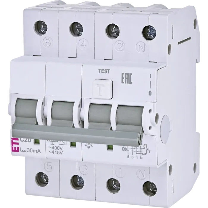 ЕТІ KZS-4M 3p+N 20/0.03 6kA Дифавтомат