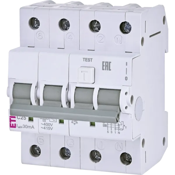 ЕТІ KZS-4M 3p+N 25/0.03 6kA Дифавтомат