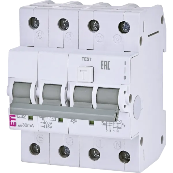 ЕТІ KZS-4M 3p+N 32/0.03 6kA Дифавтомат