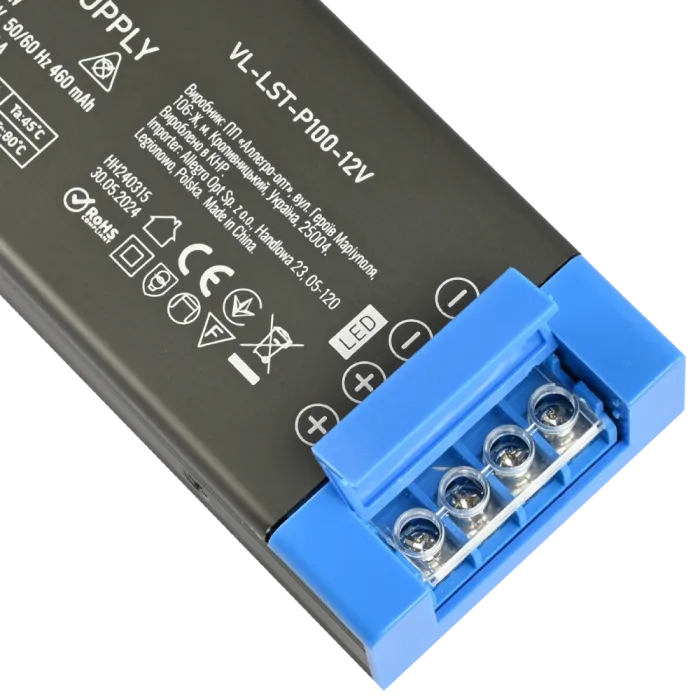 VIDEX (VL-LST-P100-12V) DC12V 8.25A 100W IP20 Блок живлення для LED стрічки
