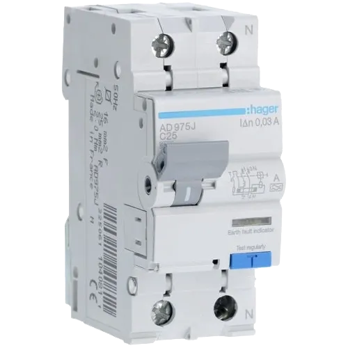 Hager 1+N С25/30mA 6кА, тип-A AD975J Дифавтомат