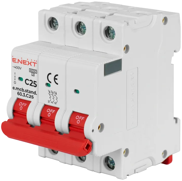 Enext e.mcb.stand.60.3.C25, 3р, 25А, C, 6 кА Модульний автоматичний вимикач