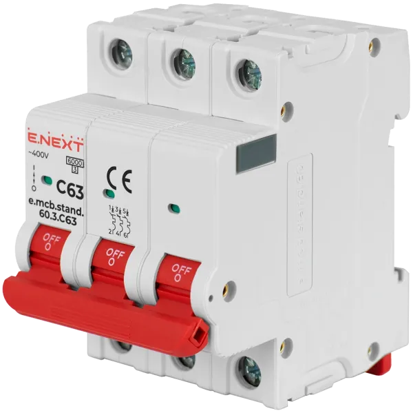 Enext e.mcb.stand.60.3.C63, 3р, 63А, C, 6кА Модульний автоматичний вимикач