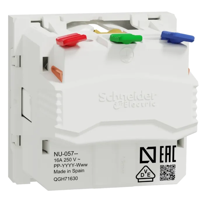 Schneider Electric New Unica NU305718 Розетка з з/к зі шторками 16А самозажимні клеми біла