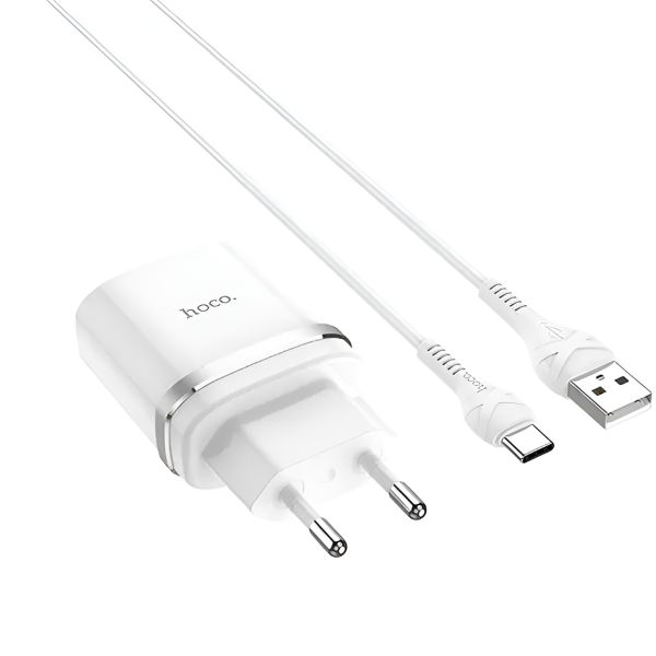 Мережевий зарядний пристрій Hoco C12Q (1USB, 3А) QC3.0 White (S23111) + кабель Type-C