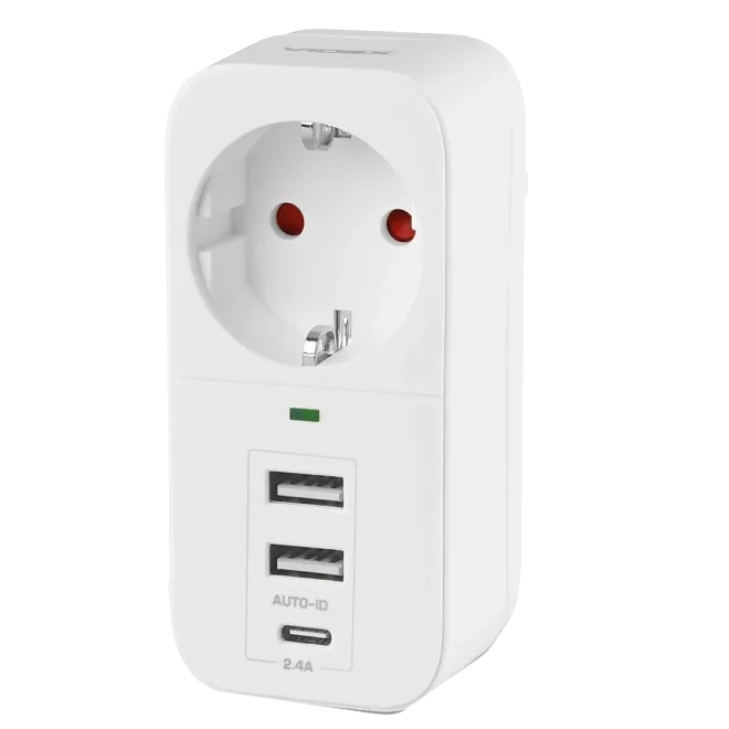 VIDEX ONCORD 1п 2.4A 2USB+USB-C Мережевий адаптер Type-C з заземленням